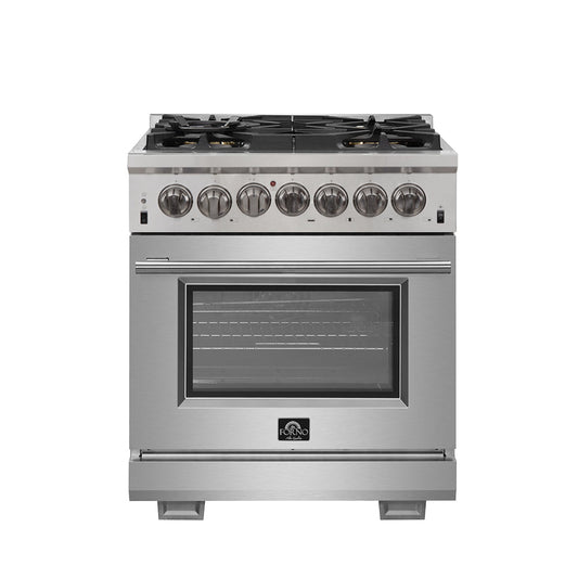 Forno Capriasca 30 in. Freestanding Dual Fuel Range, 4.32 cu. ft. Electric Oven, 5 Gas Burners, Stainless Steel (FFSGS6187-30)