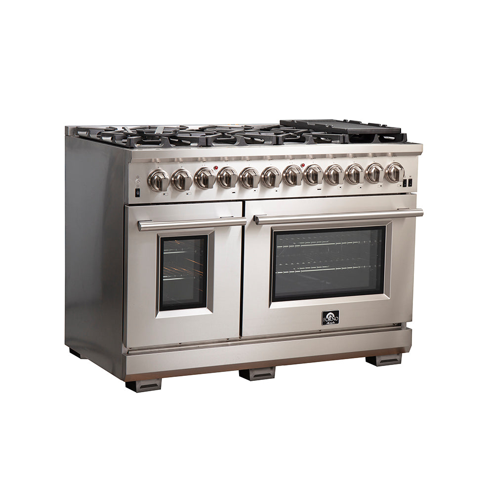 FORNO Capriasca 48 in. Freestanding Dual Fuel Range, 6.58 cu. ft., 8 Sealed Burners, Stainless Steel (Model FFSGS6187-48)