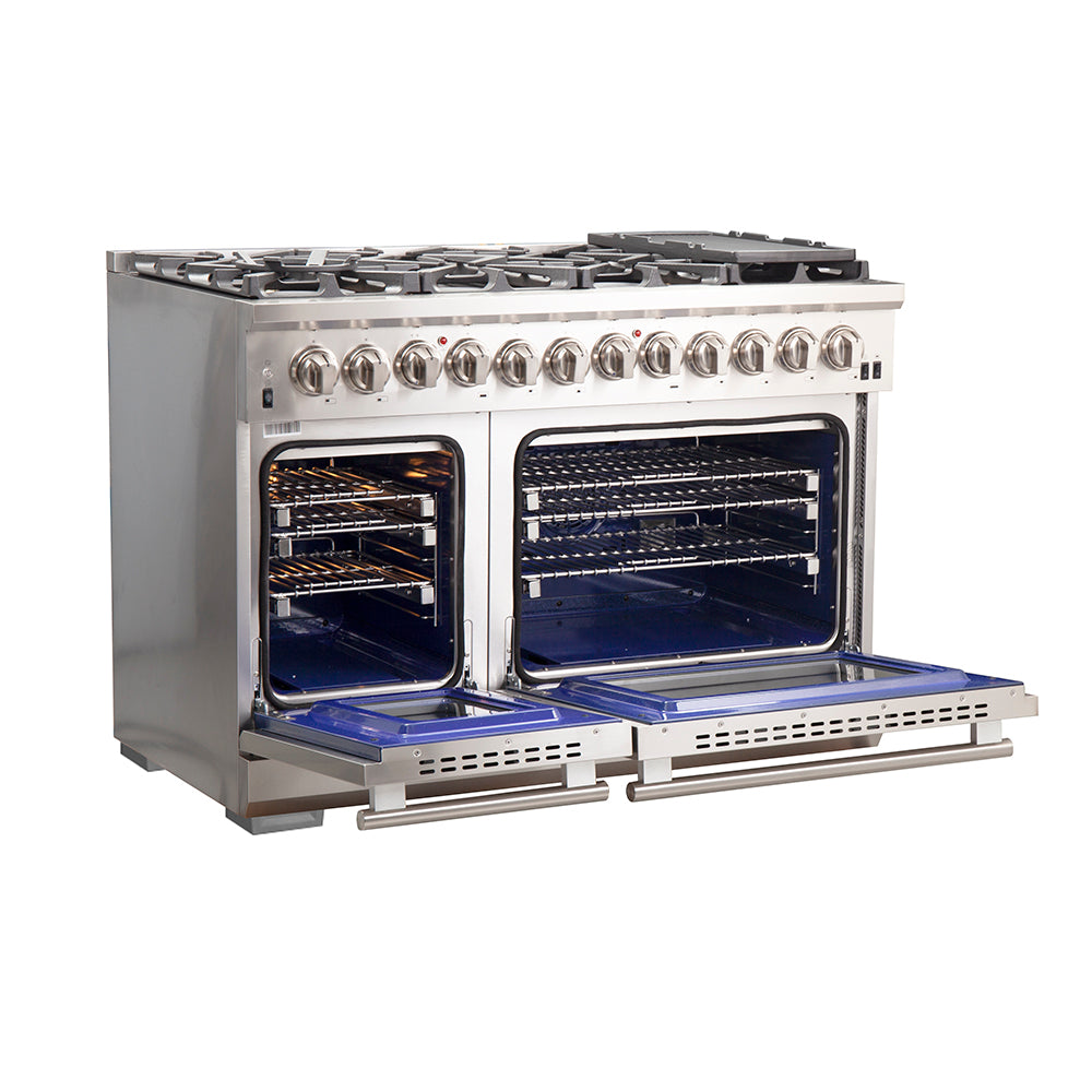 FORNO Capriasca 48 in. Freestanding Dual Fuel Range, 6.58 cu. ft., 8 Sealed Burners, Stainless Steel (Model FFSGS6187-48)