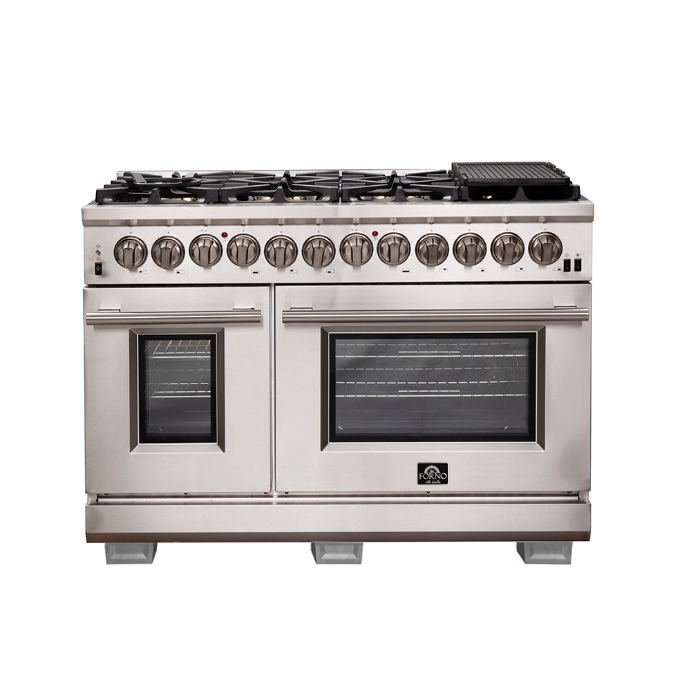 FORNO Capriasca 48 in. Freestanding Dual Fuel Range, 6.58 cu. ft., 8 Sealed Burners, Stainless Steel (Model FFSGS6187-48)
