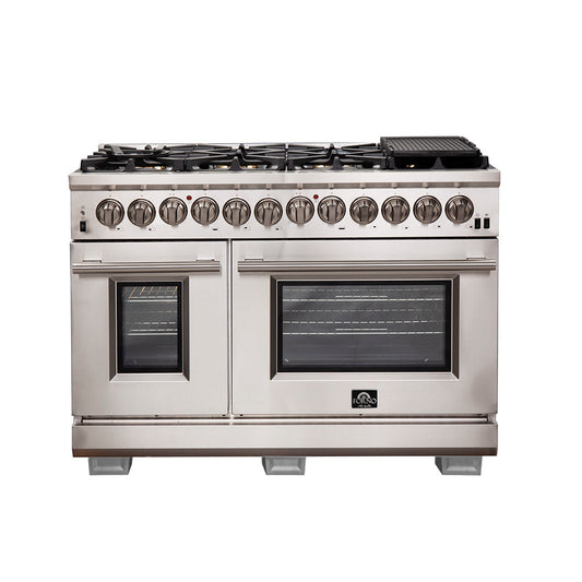 FORNO Capriasca 48 in. Freestanding Dual Fuel Range, 6.58 cu. ft., 8 Sealed Burners, Stainless Steel (Model FFSGS6187-48)