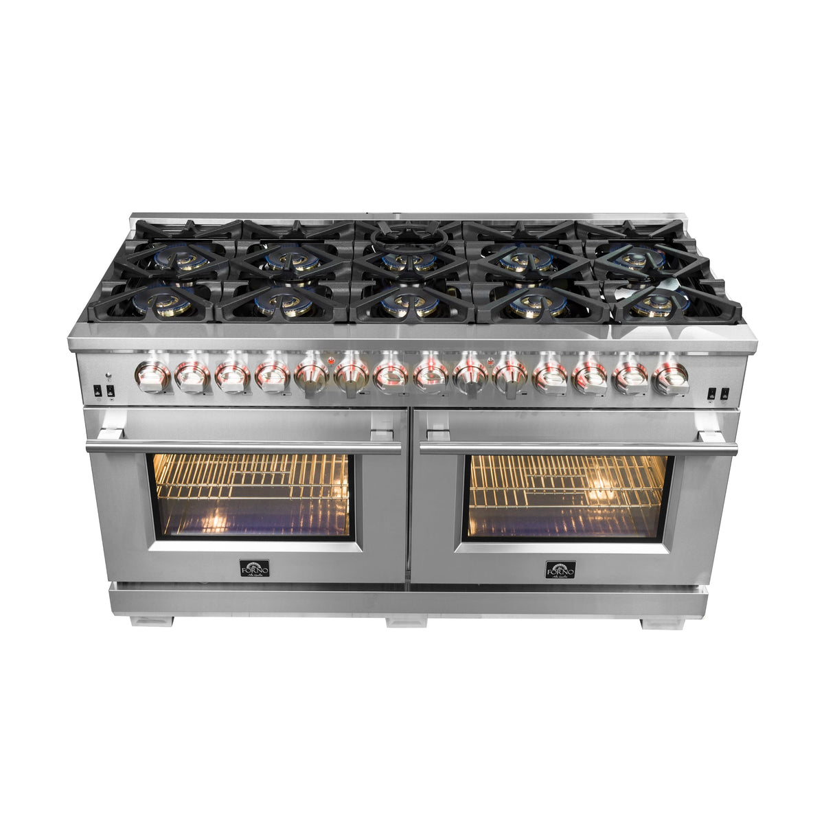 Forno Capriasca 60 in. Freestanding Dual Fuel Range, 8.64 cu. ft., 10 Sealed Burners, Stainless Steel (Model FFSGS6187-60)