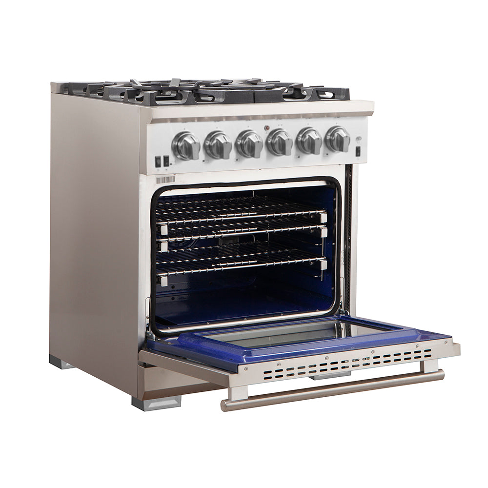 FORNO Capriasca 30 in Freestanding Gas Range, 4.32 cu ft Oven, 5 Sealed Burners, Stainless Steel (Model FFSGS6260-30)
