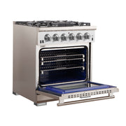 FORNO Capriasca 30 in Freestanding Gas Range, 4.32 cu ft Oven, 5 Sealed Burners, Stainless Steel (Model FFSGS6260-30)