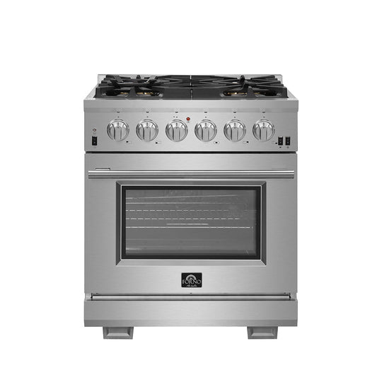 FORNO Capriasca 30 in Freestanding Gas Range, 4.32 cu ft Oven, 5 Sealed Burners, Stainless Steel (Model FFSGS6260-30)