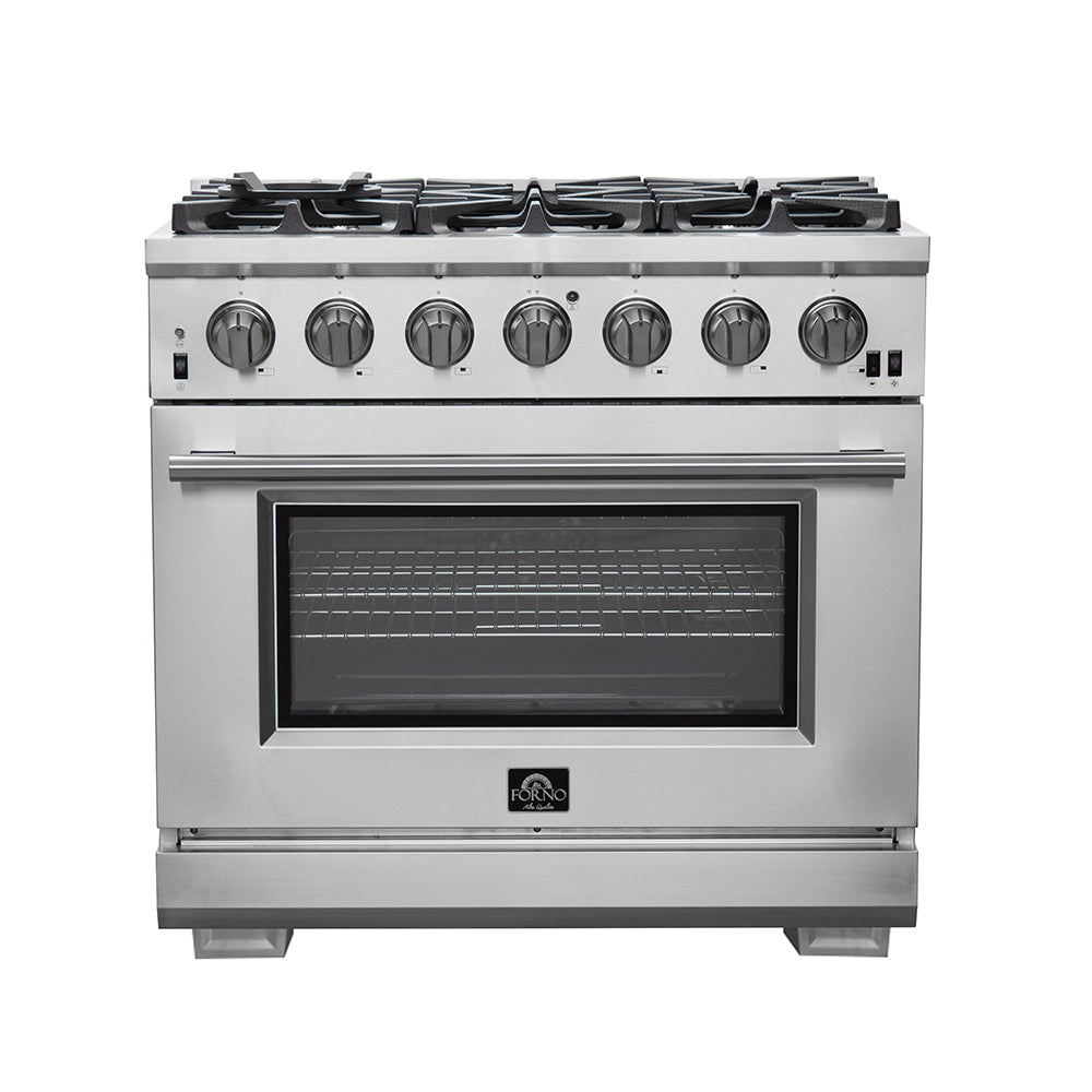 FORNO Capriasca 36 in. Freestanding Gas Range, 5.36 cu. ft. Oven, 6 Sealed Burners, Stainless Steel (Model FFSGS6260-36)
