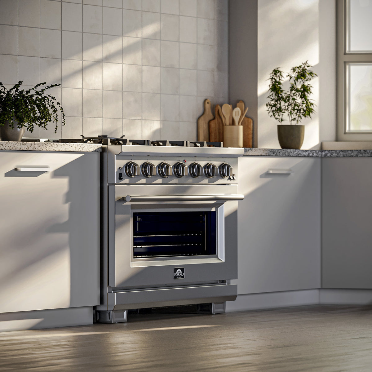 FORNO Capriasca 36 in. Freestanding Gas Range, 5.36 cu. ft. Oven, 6 Sealed Burners, Stainless Steel (Model FFSGS6260-36)