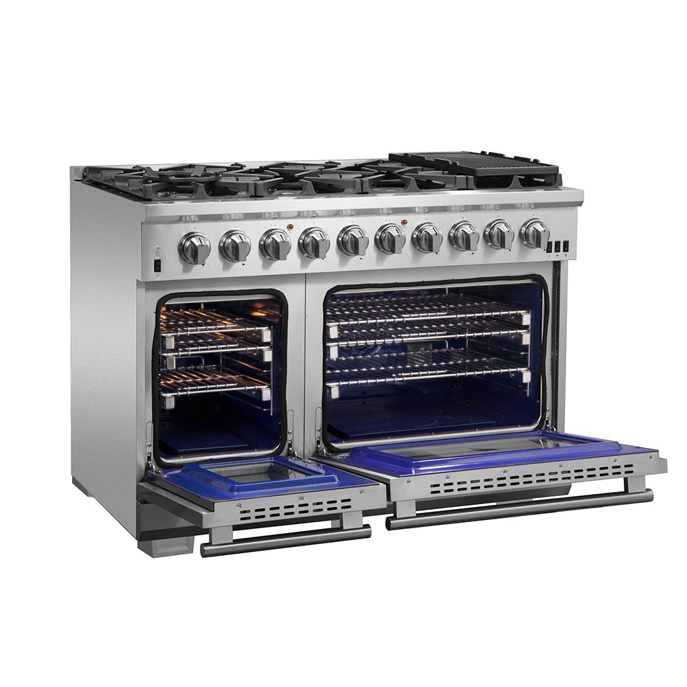 FORNO Capriasca 48 in. Freestanding Gas Range, 6.58 cu. ft., 8 Sealed Burners, Stainless Steel (Model FFSGS6260-48)