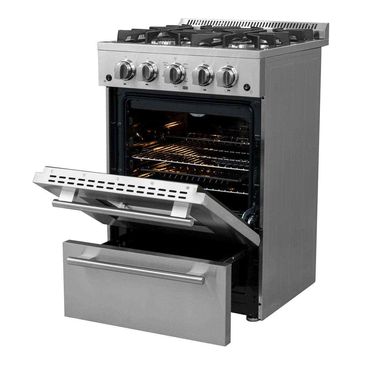 Forno Breno 24 in. Freestanding Gas Range, 2.3 cu. ft., 4 Sealed Burners, Storage Drawer, Stainless Steel (Model FFSGS6272-24)