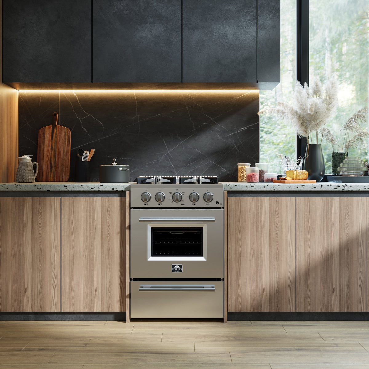 Forno Breno 24 in. Freestanding Gas Range, 2.3 cu. ft., 4 Sealed Burners, Storage Drawer, Stainless Steel (Model FFSGS6272-24)