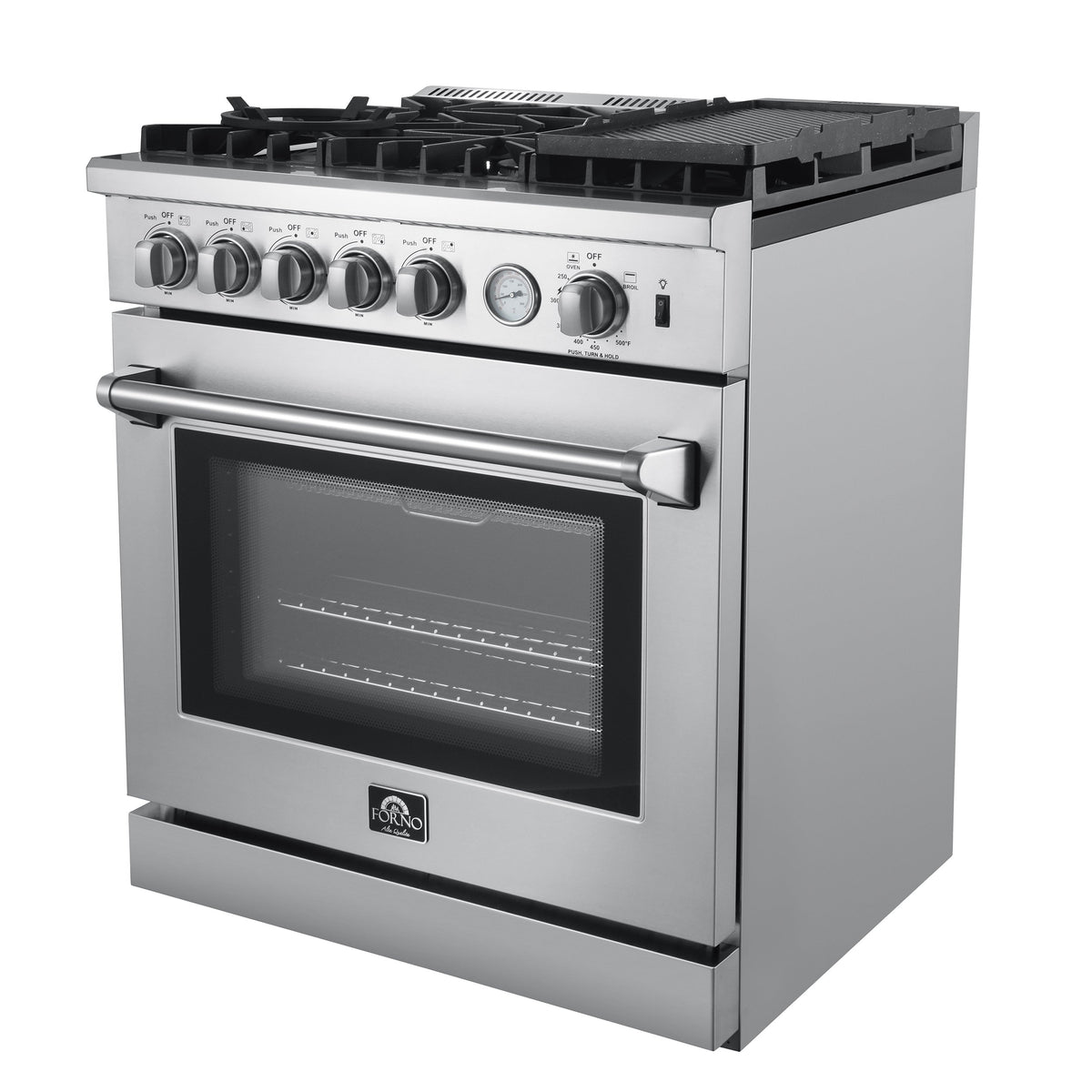 Forno Lazio 30 in. 4.3 cu. ft. Freestanding Gas Range with 5 Sealed Burners, Air Fry Function, Griddle, Stainless Steel (Model FFSGS6276-30)