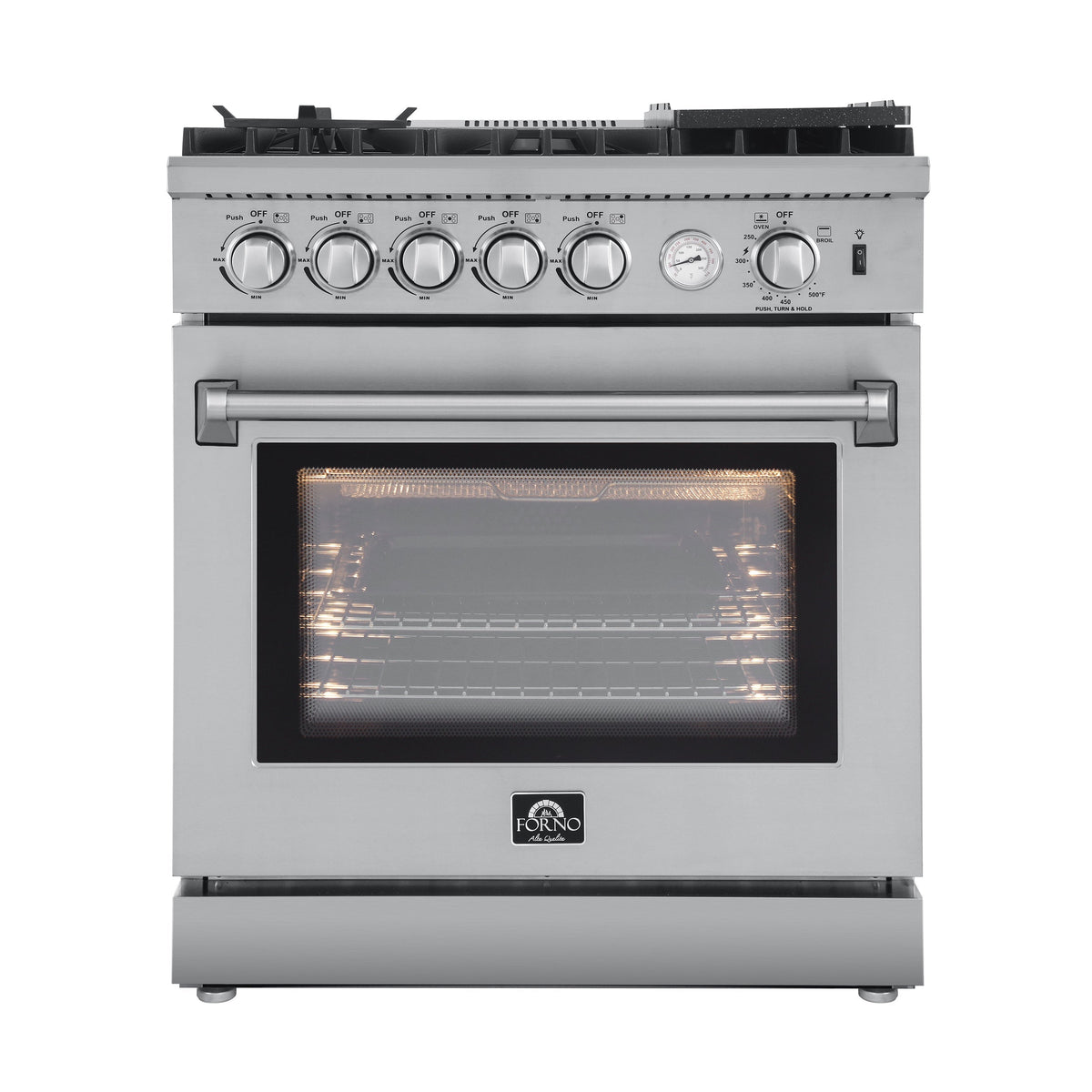 Forno Lazio 30 in. 4.3 cu. ft. Freestanding Gas Range with 5 Sealed Burners, Air Fry Function, Griddle, Stainless Steel (Model FFSGS6276-30)