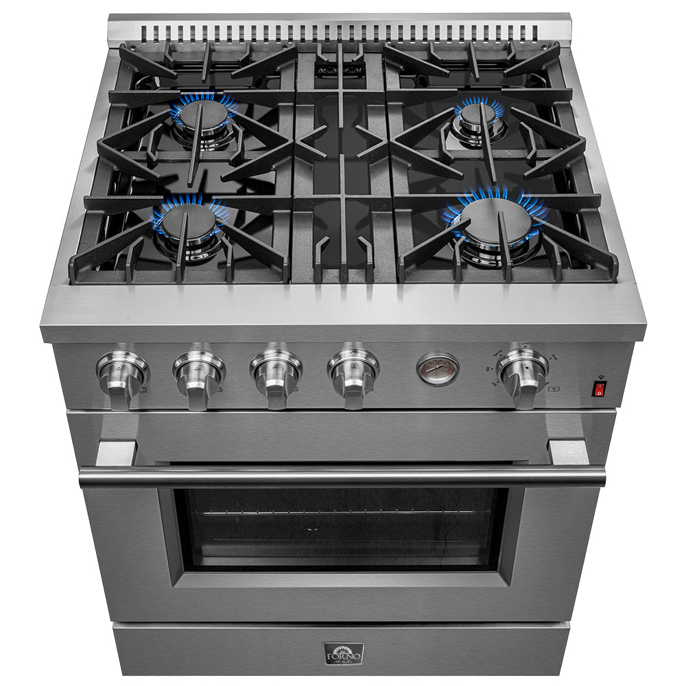 Forno Marco 30-Inch Gas Range with 4 Burners, Built-In Temperature Gauge, 4.32 cu. ft. Oven – Model FFSGS6277-30
