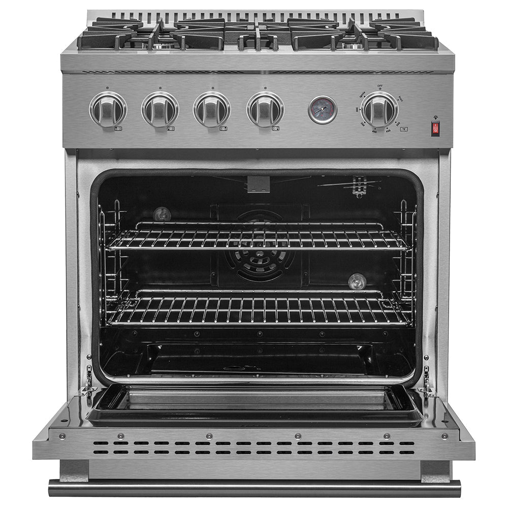 Forno Marco 30-Inch Gas Range with 4 Burners, Built-In Temperature Gauge, 4.32 cu. ft. Oven – Model FFSGS6277-30
