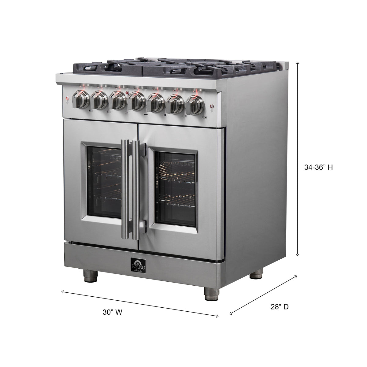 Forno Massimo 30 in. 4.32 cu. ft. Freestanding French Door Dual Fuel Range with 5 Sealed Burners (FFSGS6325-30)