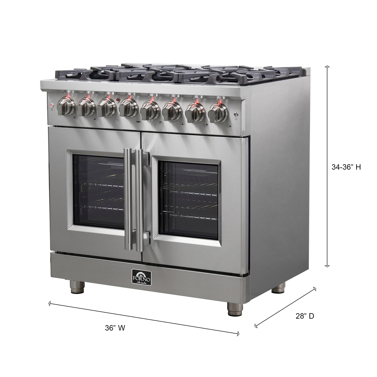 Forno Massimo 36 in. Freestanding French Door Dual Fuel Range with 6 Burners, 5.36 cu. ft. Oven (FFSGS6325-36)