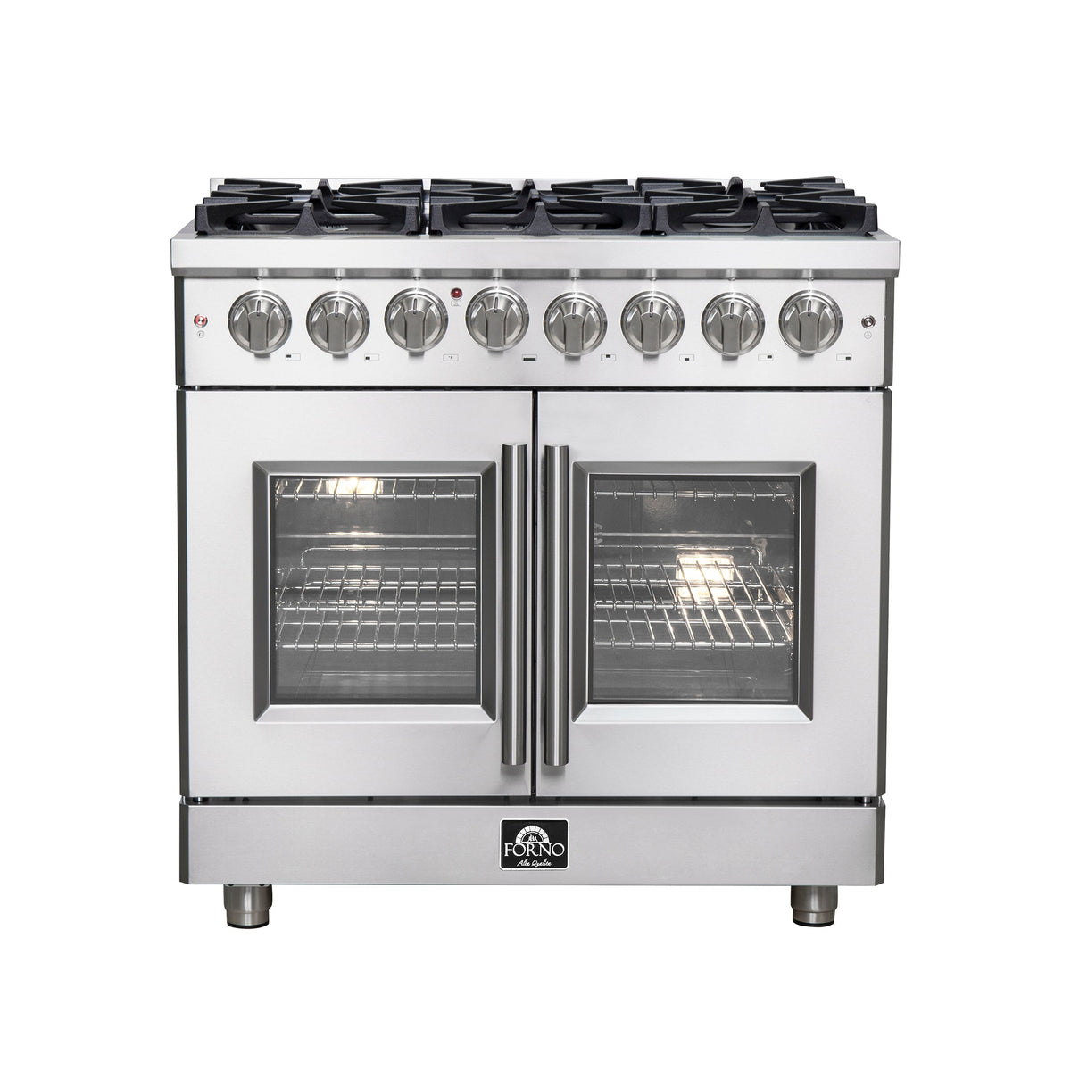 Forno Massimo 36 in. Freestanding French Door Dual Fuel Range with 6 Burners, 5.36 cu. ft. Oven (FFSGS6325-36)