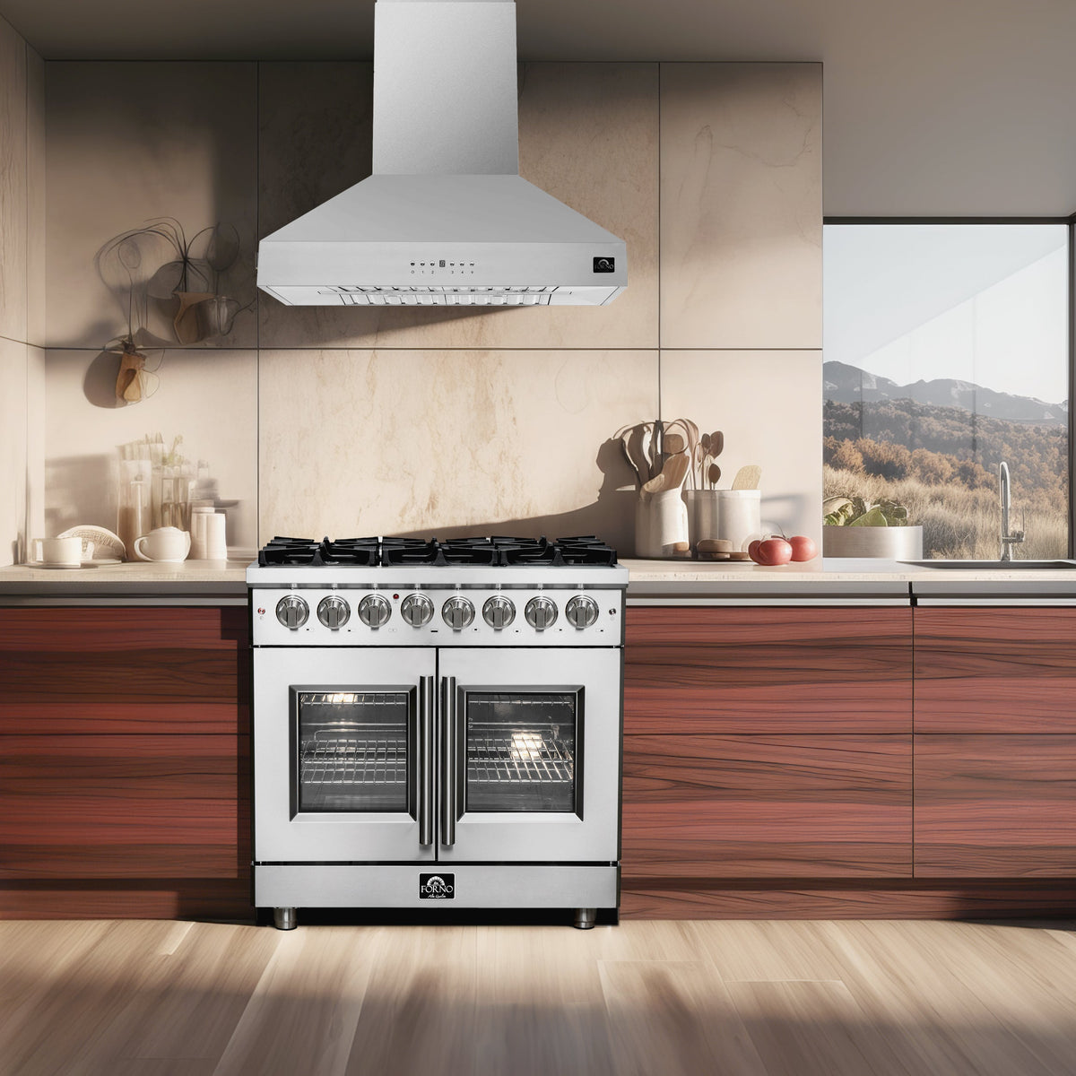 Forno Massimo 36 in. Freestanding French Door Dual Fuel Range with 6 Burners, 5.36 cu. ft. Oven (FFSGS6325-36)