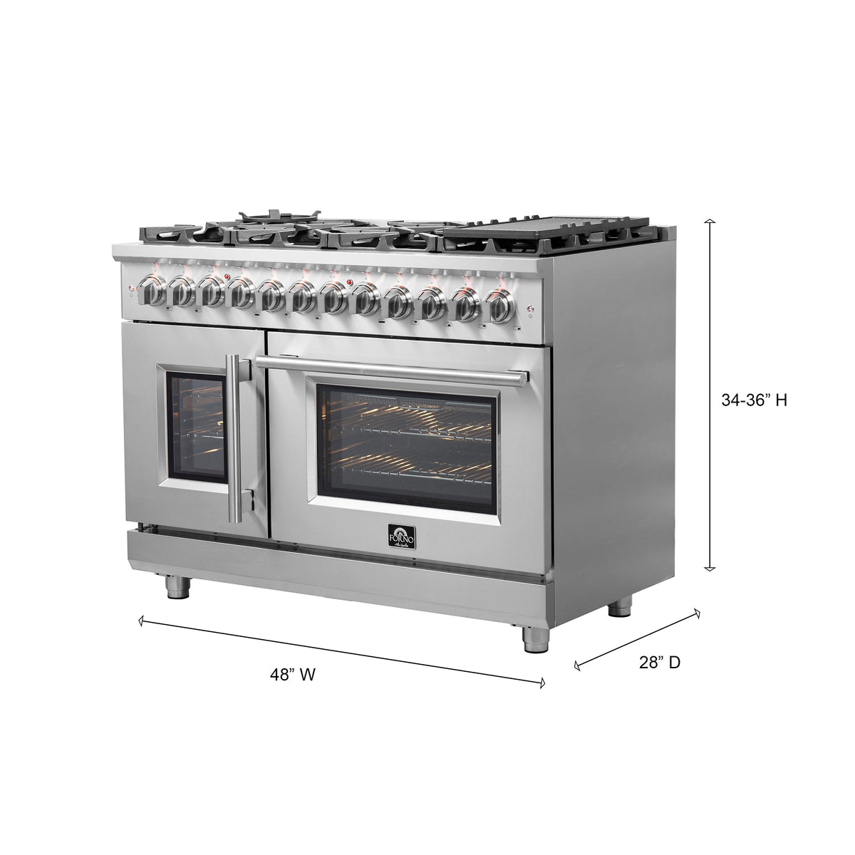 FORNO Massimo 48 in. Freestanding French Door Dual Fuel Range with 8 Sealed Burners (FFSGS6325-48)