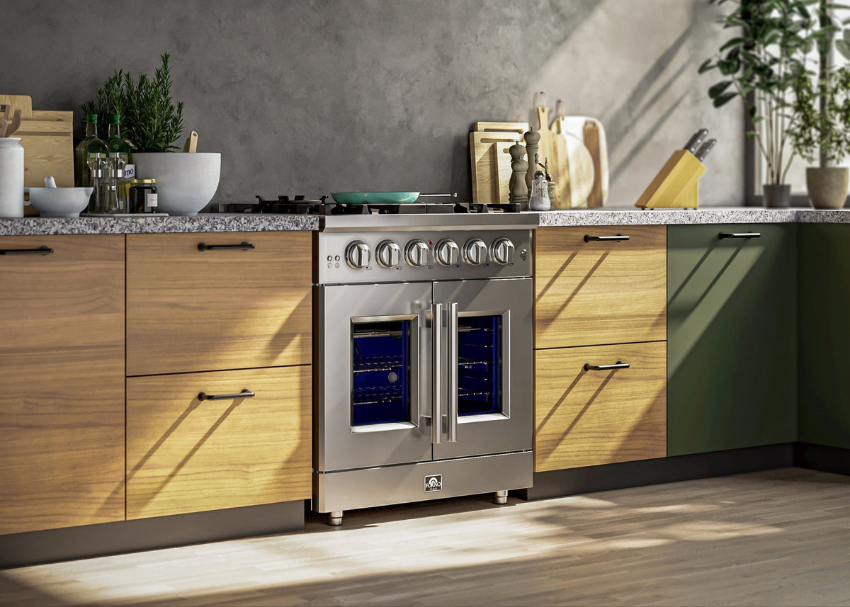 Forno Massimo 30 in. Freestanding French Door Gas Range, 4.32 cu. ft. Oven, 5 Sealed Burners (Model FFSGS6439-30)