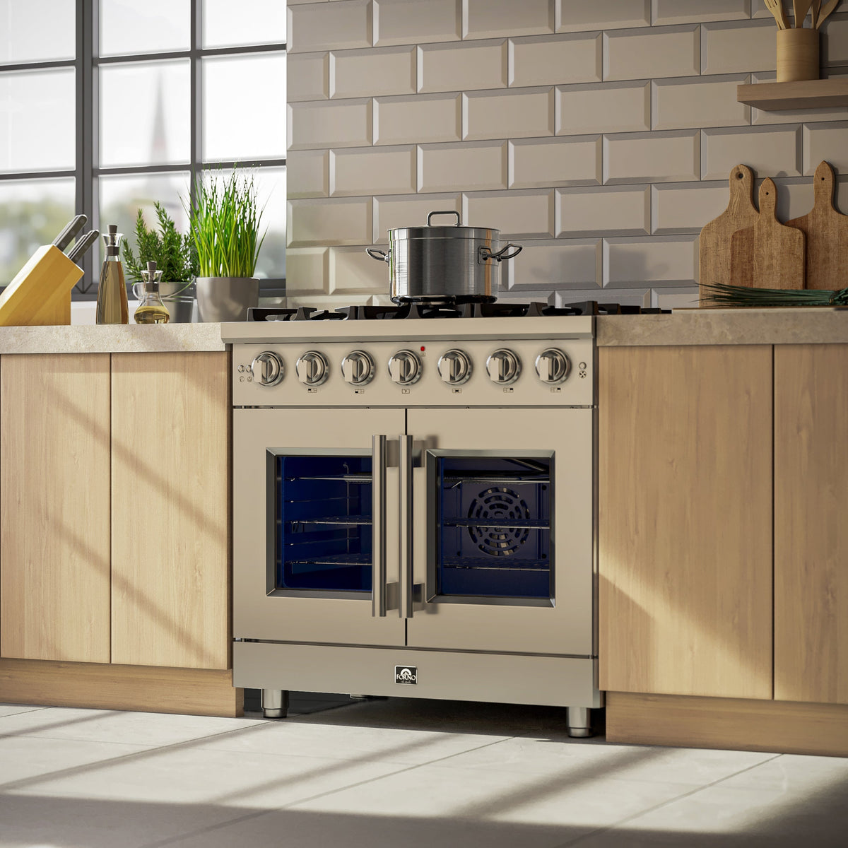 Forno Massimo 36 in. 5.36 cu. ft. Freestanding French Door Gas Range with 6 Sealed Burners in Stainless Steel (FFSGS6439-36)