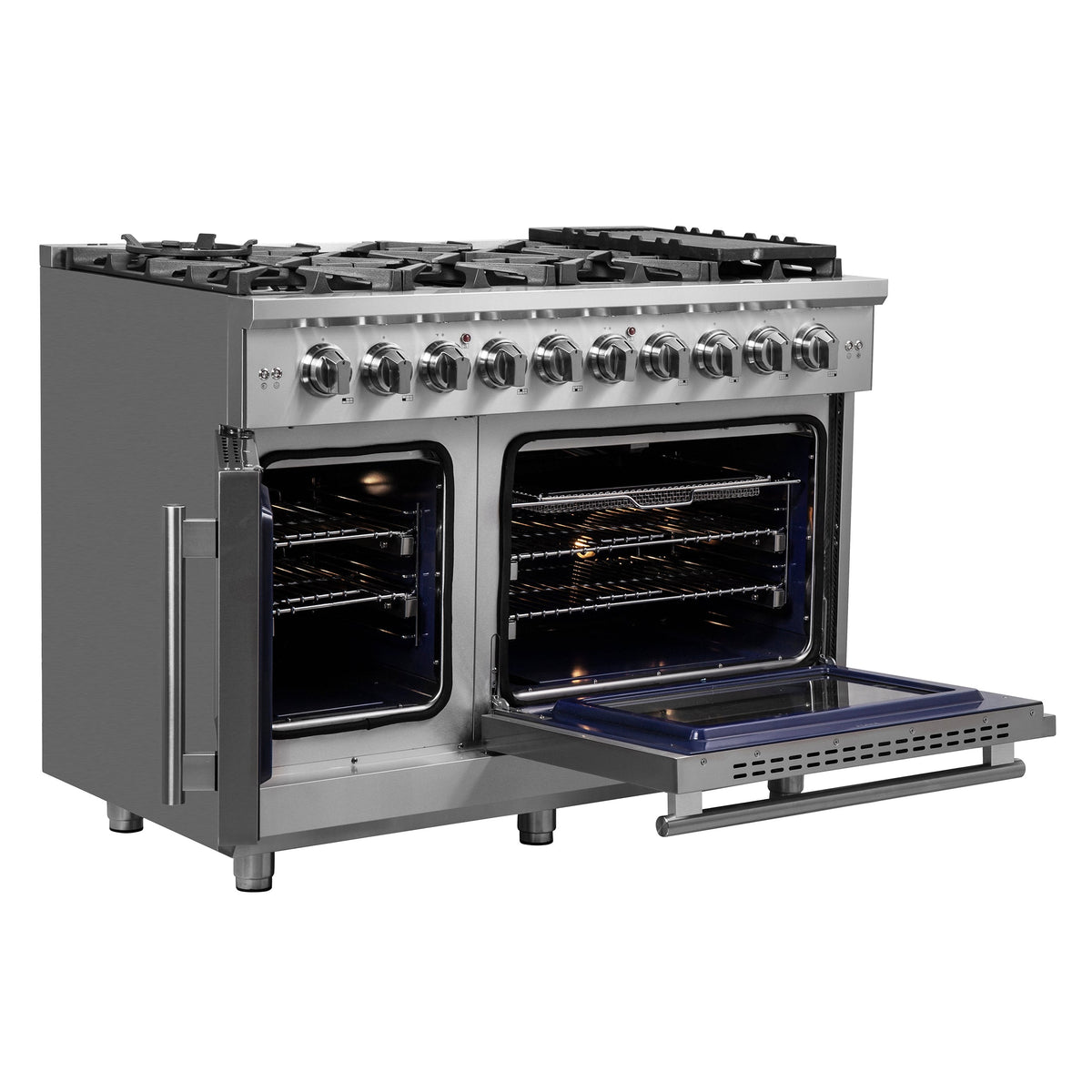 FORNO Massimo 48 in. Freestanding French Door Gas Range, 6.58 cu. ft. Oven, 8 Burners (Model FFSGS6439-48)