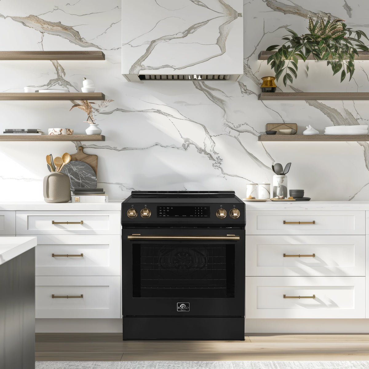 Forno Donatello Espresso 30-Inch Induction Range, 5.0 cu. ft., Air Fry, Self-Clean, Black with Stainless Steel Handles (FFSIN0905-30BLK)