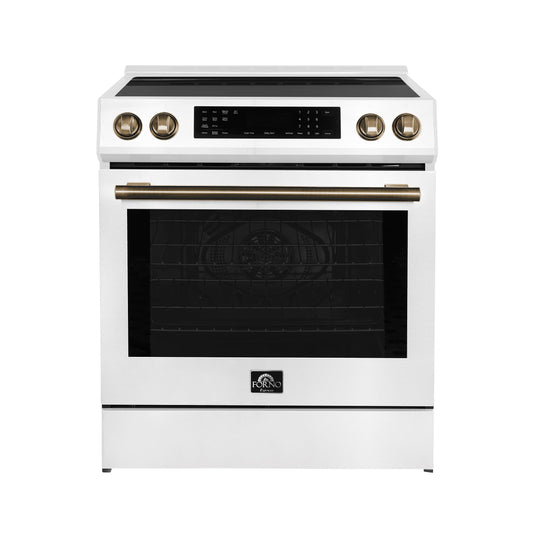 Forno Donatello Espresso 30-Inch Induction Range, 5.0 cu. ft., White, Air Fry, Self-Clean, Stainless Steel Handles (Model FFSIN0905-30WHT)