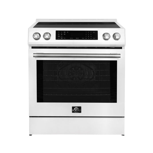 Forno Donatello Espresso 30 in. Induction Range, 5.0 cu. ft. Oven, Air Fry & Self-Clean, White with Stainless Steel Handles (Model FFSIN0905-30WHT)