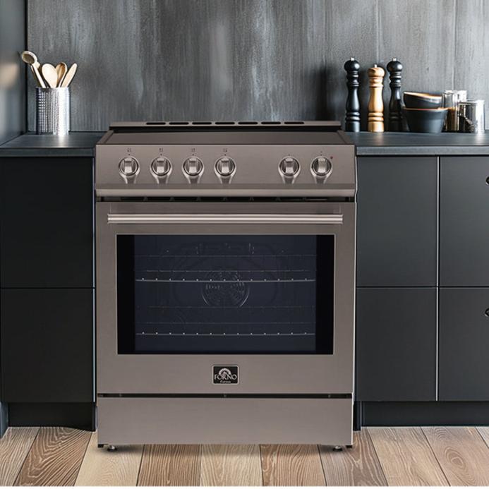 Forno Espresso Leonardo 30-Inch Freestanding Induction Range with Knob Controls, 5.0 cu. ft. Oven Capacity, Stainless Steel with Stainless Steel Accents (Model FFSIN0982-30)