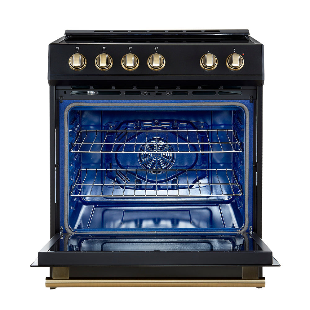 Forno Leonardo Espresso 30-Inch Induction Range, 5.0 cu. ft. Oven, Knob Controls, Black with Stainless Steel Accents (Model FFSIN0982-30BLK)