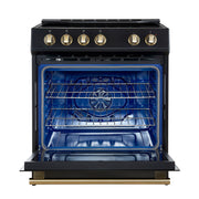 Forno Leonardo Espresso 30-Inch Induction Range, 5.0 cu. ft. Oven, Knob Controls, Black with Stainless Steel Accents (Model FFSIN0982-30BLK)