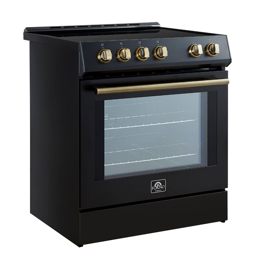Forno Leonardo Espresso 30-Inch Induction Range, 5.0 cu. ft. Oven, Knob Controls, Black with Stainless Steel Accents (Model FFSIN0982-30BLK)