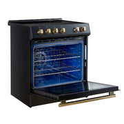 Forno Leonardo Espresso 30-Inch Induction Range, 5.0 cu. ft. Oven, Knob Controls, Black with Stainless Steel Accents (Model FFSIN0982-30BLK)