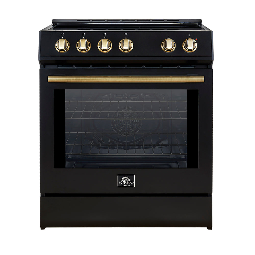 Forno Leonardo Espresso 30-Inch Induction Range, 5.0 cu. ft. Oven, Knob Controls, Black with Stainless Steel Accents (Model FFSIN0982-30BLK)