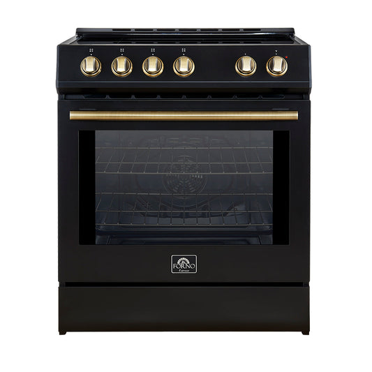 Forno Leonardo Espresso 30-Inch Induction Range, 5.0 cu. ft. Oven, Knob Controls, Black with Stainless Steel Accents (Model FFSIN0982-30BLK)