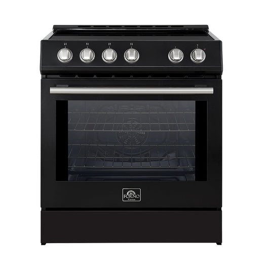 Forno Espresso Leonardo 30-Inch Freestanding Induction Range, 5.0 cu. ft., Black with Stainless Steel Accents (Model FFSIN0982-30BLK)