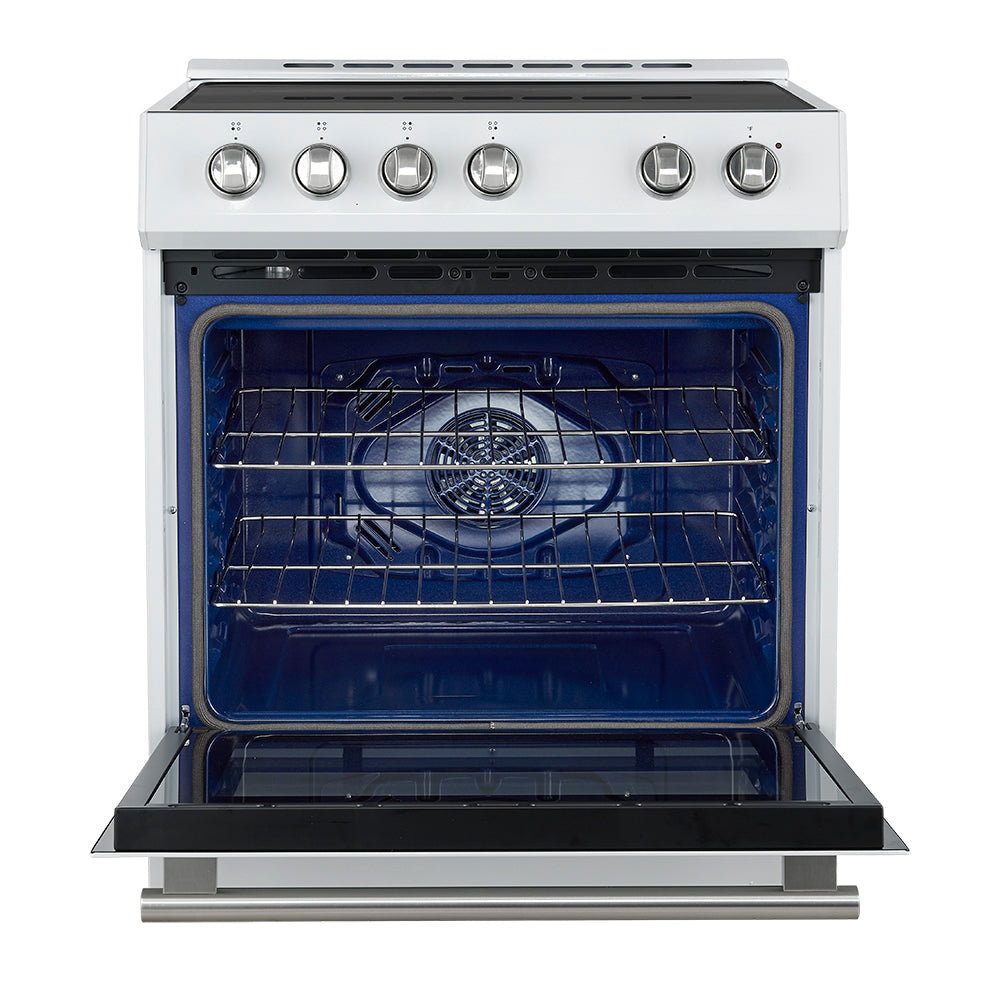 Forno Leonardo Espresso 30-Inch Induction Range, 5.0 cu. ft. Oven, Knob Controls, White with Stainless Steel Accents (Model FFSIN0982-30WHT)