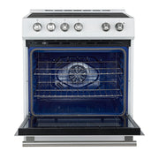 Forno Leonardo Espresso 30-Inch Induction Range, 5.0 cu. ft. Oven, Knob Controls, White with Stainless Steel Accents (Model FFSIN0982-30WHT)