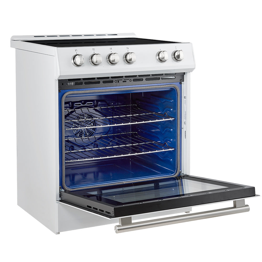 Forno Leonardo Espresso 30-Inch Induction Range, 5.0 cu. ft. Oven, Knob Controls, White with Stainless Steel Accents (Model FFSIN0982-30WHT)