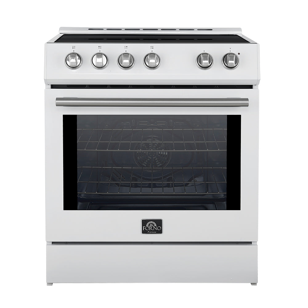 Forno Leonardo Espresso 30-Inch Induction Range, 5.0 cu. ft. Oven, Knob Controls, White with Stainless Steel Accents (Model FFSIN0982-30WHT)