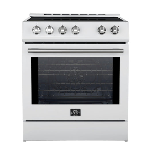 Forno Leonardo Espresso 30-Inch Induction Range, 5.0 cu. ft. Oven, Knob Controls, White with Stainless Steel Accents (Model FFSIN0982-30WHT)