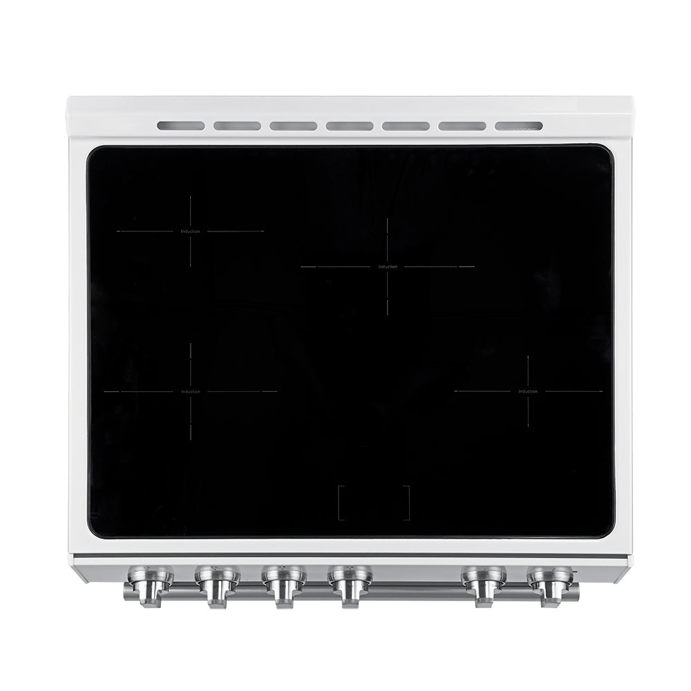 Forno Leonardo Espresso 30-Inch Induction Range, 5.0 cu. ft. Oven, Knob Controls, White with Stainless Steel Accents (Model FFSIN0982-30WHT)