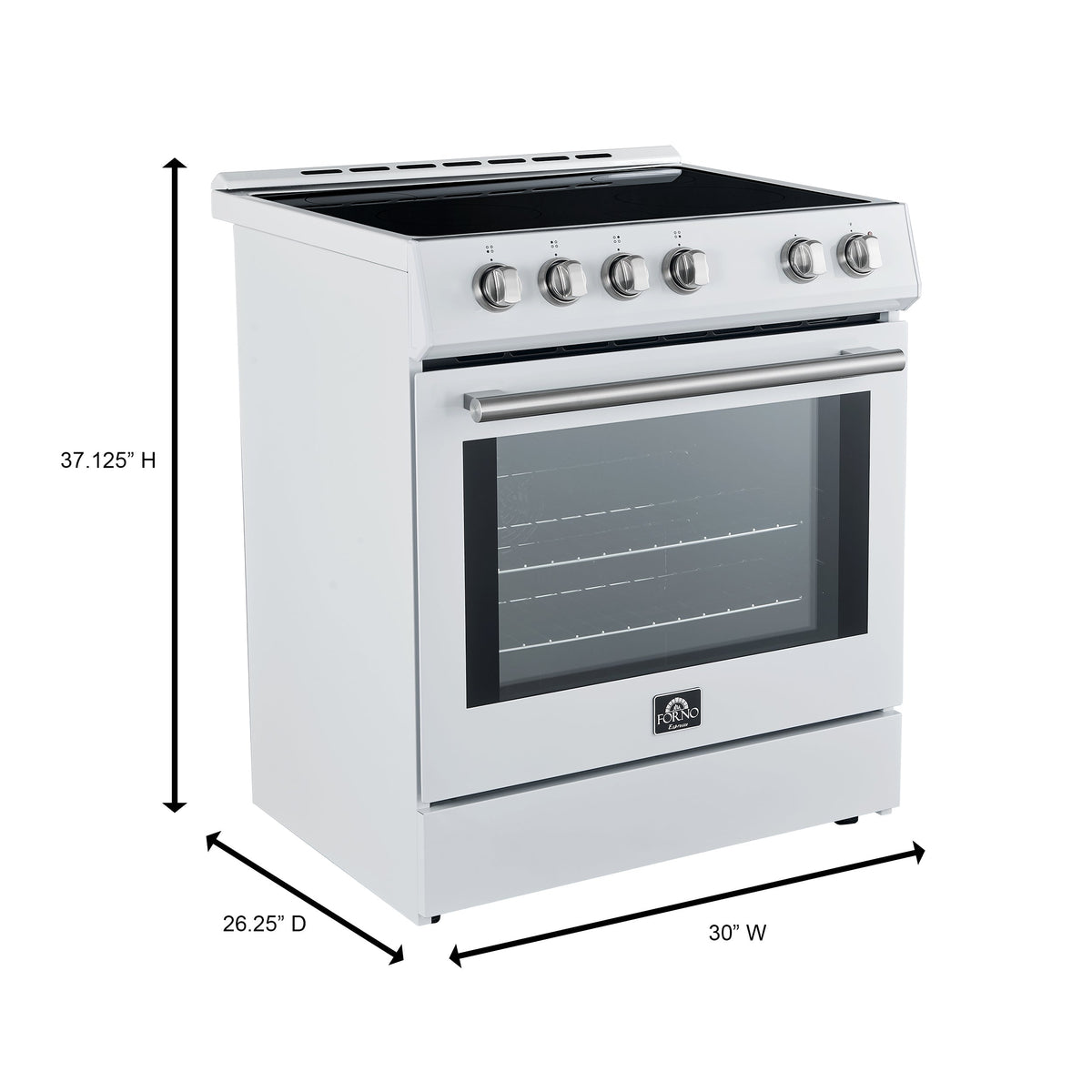 Forno Espresso Leonardo 30-Inch Freestanding Induction Range, 5.0 cu. ft. Oven, Knob Controls, White with Antique Brass Accents (Model FFSIN0982-30WHT)