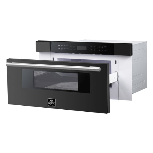 FORNO Espresso Capoliveri 30-Inch Built-In Microwave Drawer, 1.2 cu ft, Black, Stainless Steel Handles (Model FMWDR3000-30BLK)