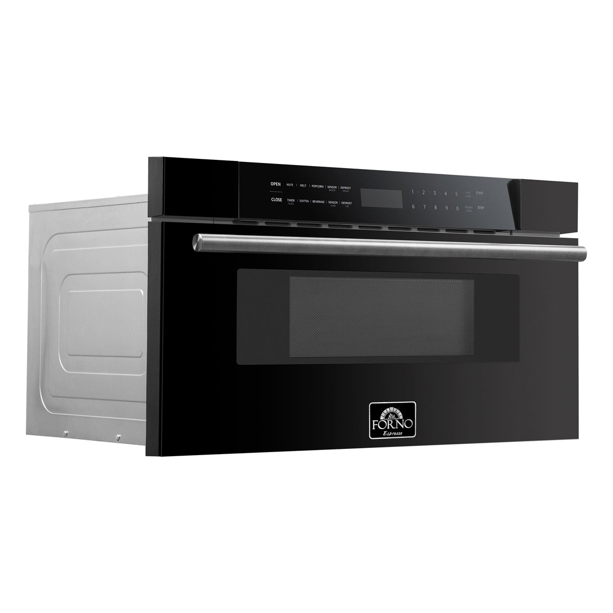 FORNO Espresso Capoliveri 30-Inch Built-In Microwave Drawer, 1.2 cu ft, Black, Stainless Steel Handles (Model FMWDR3000-30BLK)