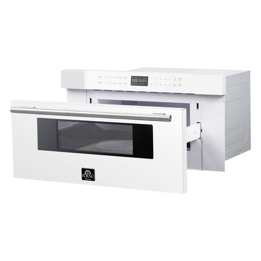 FORNO Capoliveri 30-Inch Built-In Microwave Drawer, 1.2 cu. ft., White with Stainless Steel Handles (Model FMWDR3000-30WHT)
