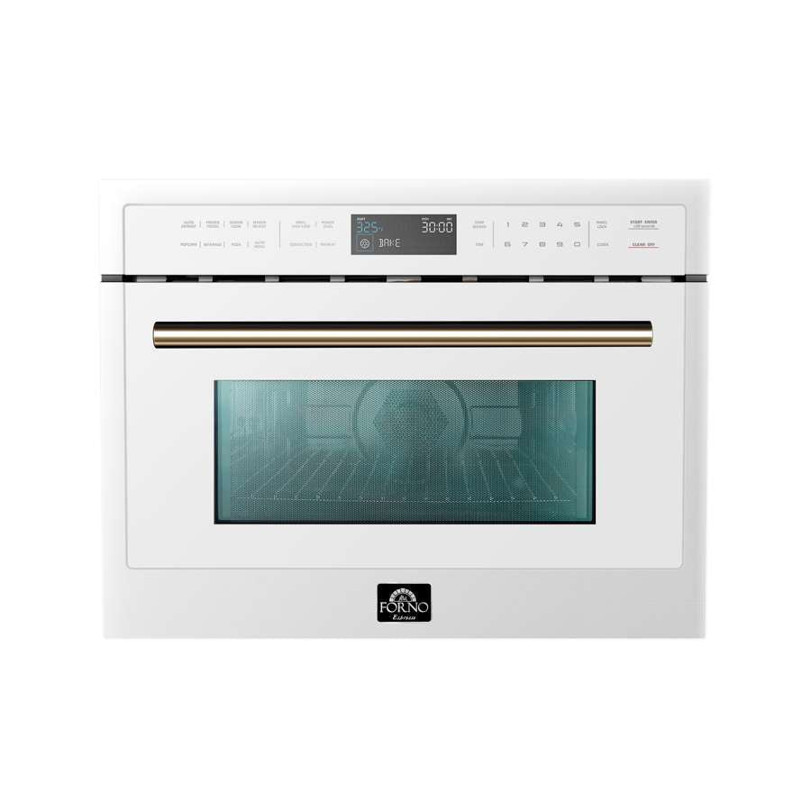 FORNO Oliena 24-Inch Built-In Microwave Oven, 1.6 cu. ft., White with Antique Brass Handle (Model FMWDR3093-24WHT)
