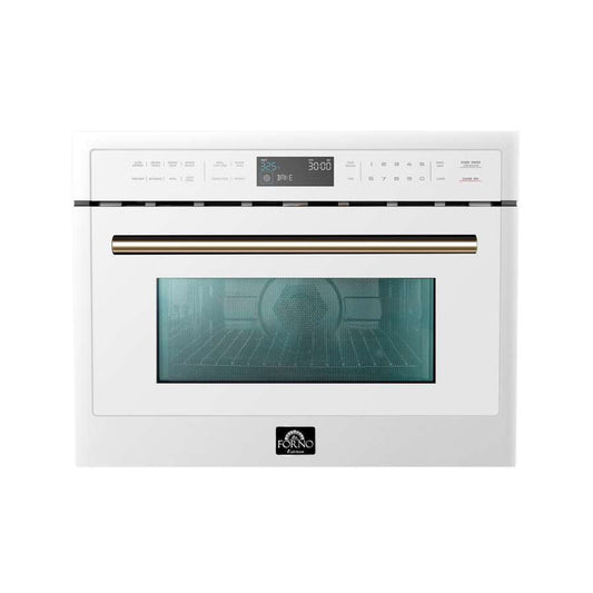 FORNO Oliena 24-Inch Built-In Microwave Oven, 1.6 cu. ft., White with Antique Brass Handle (Model FMWDR3093-24WHT)
