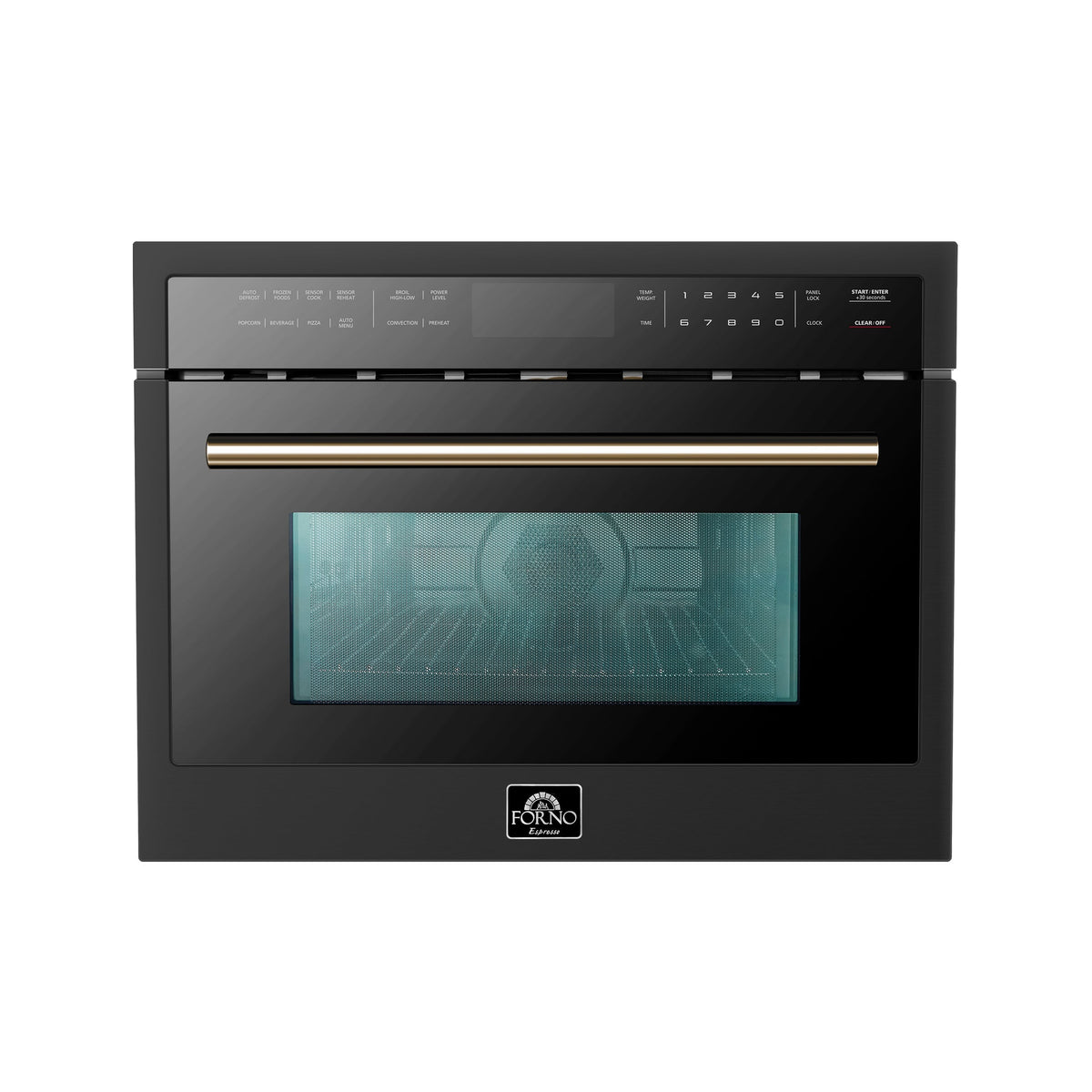 FORNO Oliena 24-Inch Built-In Microwave Oven, 1.6 cu. ft., Black with Antique Brass Handle (Model FMWDR3093-24BLK)